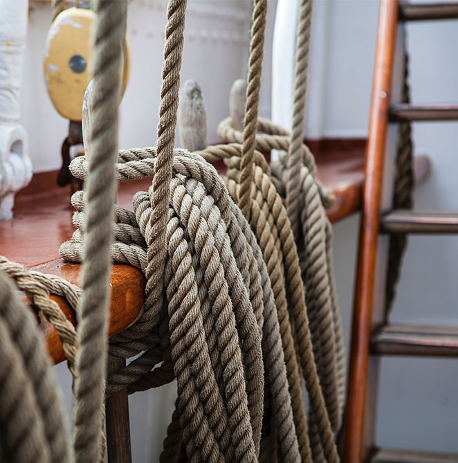 Ropes tied up on a boat